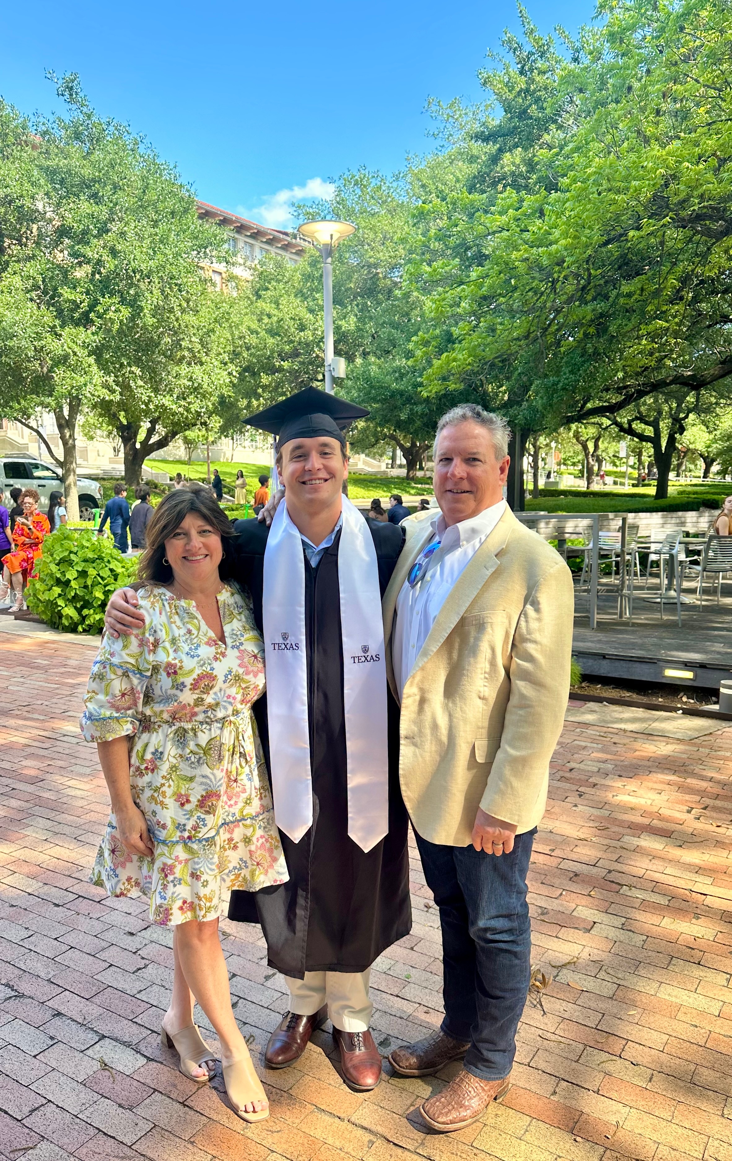 My family has had a super busy graduation season.<br />
On May 9th, our youngest son, Jack, graduated from the University of Texas. He is headed to South Texas College of Law in the fall.<br />
 Super proud – all of our 6 children have completed their college degrees and so far 4 of the 6 have completed graduate degrees.<br />
 All are OFF OUR PAYROLL!