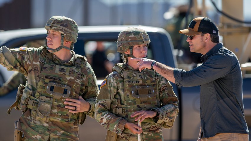 FILE – Defense Secretary Pete Hegseth, right, speaks as he’s briefed by Army soldiers while visiting the US-Mexico border in Sunland Park, N.M., Monday, Feb. 3, 2025. (AP Photo/Andres Leighton, File)