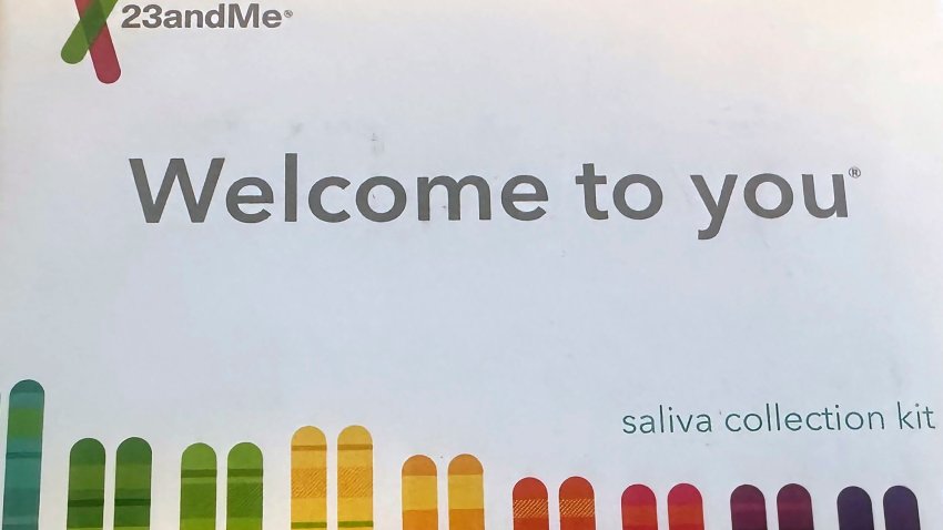 FILE - This March 25, 2025 photo shows a 23andMe saliva collection kit in Oakland, Calif.