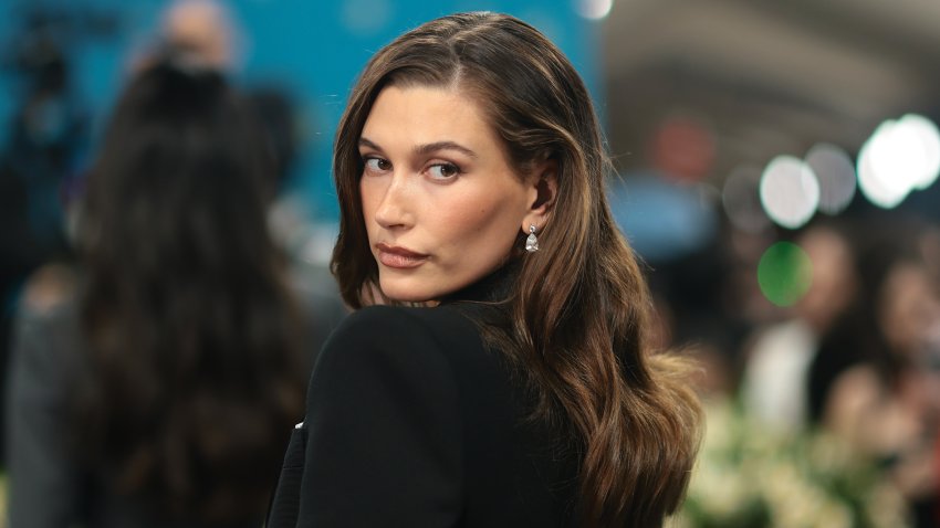 Hailey Bieber attends the 2025 Met Gala Celebrating “Superfine: Tailoring Black Style” at Metropolitan Museum of Art on May 05, 2025 in New York City.
