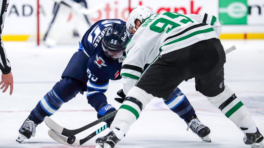 WINNIPEG, CANADA – MAY 15: Mark Scheifele #55 of the Winnipeg Jets takes a second period face-off against Matt Duchene #95 of the Dallas Stars in Game Five of the Second Round of the 2025 Stanley Cup Playoffs at the Canada Life Centre on May 15, 2025 in Winnipeg, Manitoba, Canada. (Photo by Darcy Finley/NHLI via Getty Images)