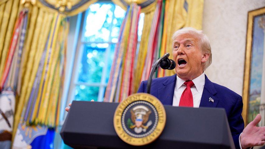 President Donald Trump speaks during a swearing in ceremony for U.S. Attorney for Washington, D.C., Jeanine Pirro.