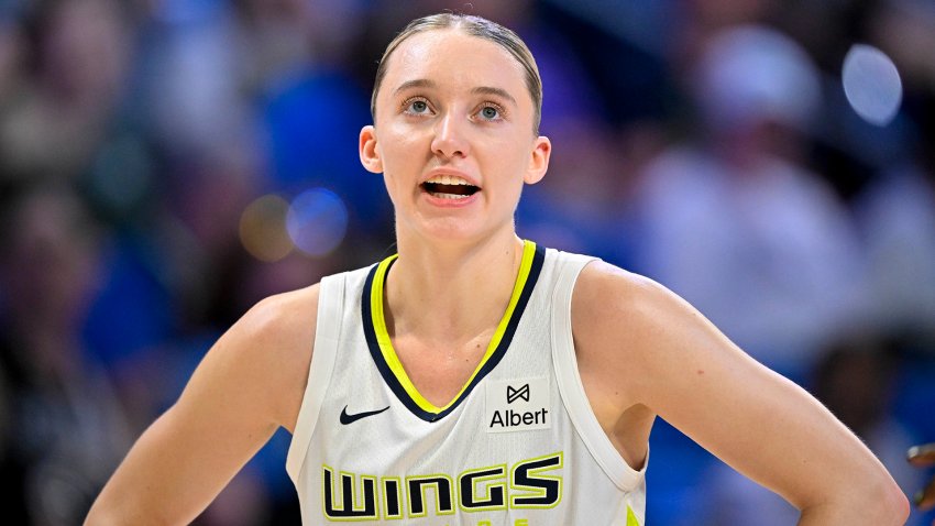 May 19, 2025; Arlington, Texas, USA;  Dallas Wings guard Paige Bueckers (5) in action during the game between the Dallas Wings and the Seattle Storm at College Park Center.
