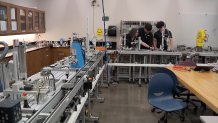 Students at Dallas College work with robotics, April 2025.