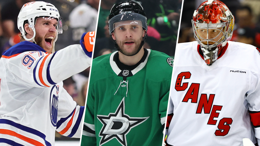 Connor McDavid, Mikko Rantanen and Frederik Andersen