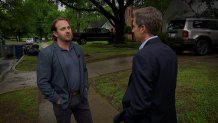Jeff Hauschild, left, talks with NBC 5 senior investigative reporter Scott Friedman about slow Dallas police response times.