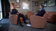 Grand Prairie Chief of Police Daniel Scesney, left, talks with NBC 5 senior investigative reporter Scott Friedman about the state of Texas transitioning from paper temporary license plates to metal.