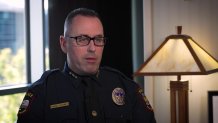 Grand Prairie Chief of Police Daniel Scesney talks with NBC 5 senior investigative reporter Scott Friedman (not pictured) about the state of Texas transitioning from paper temporary license plates to metal.