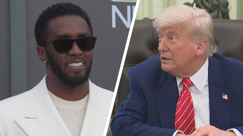 split screen with Sean Combs and Donald Trump