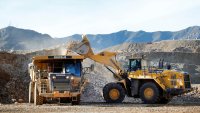 A wheel loader operator fills a truck with ore at the MP Materials rare earth mine in Mountain Pass, California, January 30, 2020.