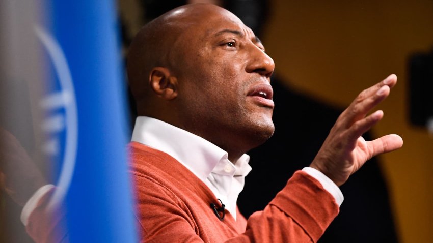 Byron Allen, founder, chairman and CEO of Allen Media Group, speaks during the Milken Institute Global Conference in Beverly Hills, California, on May 2, 2022.