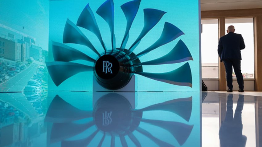 A model of an UltraFan on the Rolls-Royce Holdings Plc stand on day two of the Farnborough International Airshow in Farnborough, UK, on Tuesday, July 23, 2024.