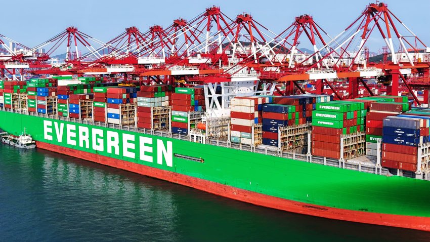 A cargo ship at Qingdao Port in Shandong Province, China, on June 9, 2025.