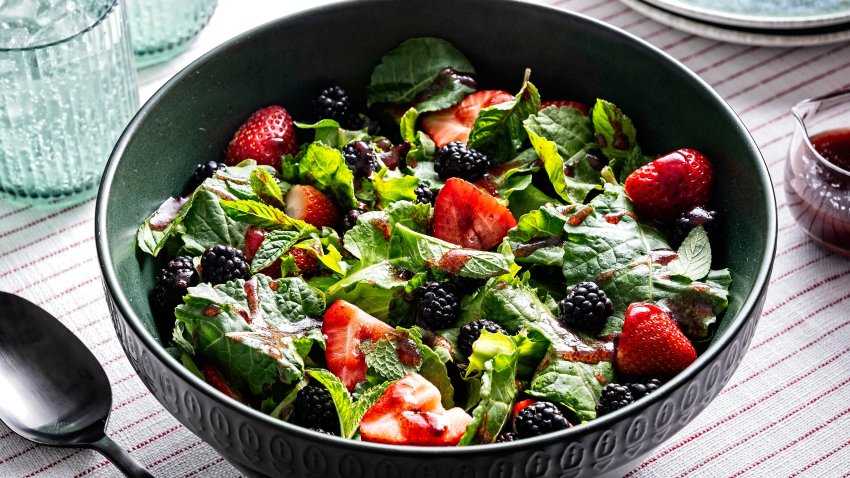 Strawberry and kale salad with blackberry dressing