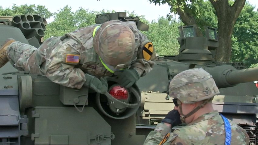 Army parade vehicles staged in D.C. ahead of parade