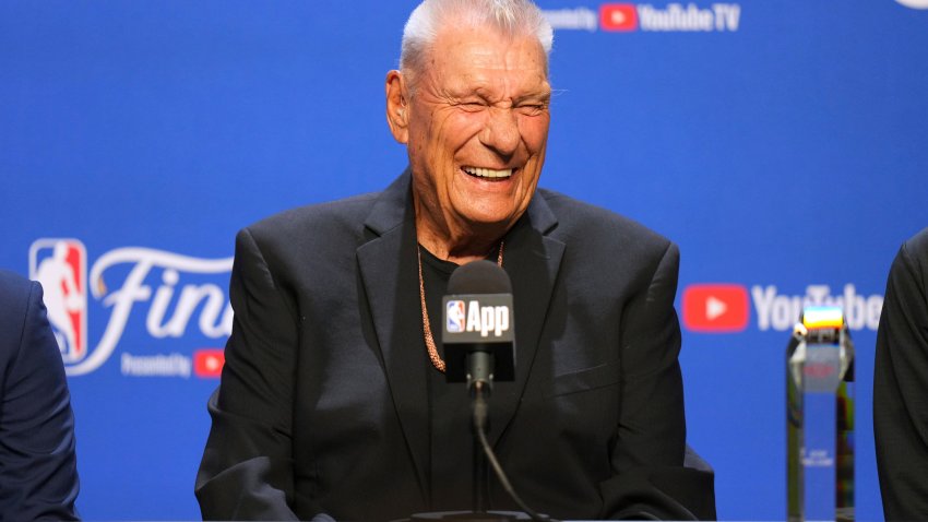 Chuck Daly Lifetime Achievement Award recipient Don Nelson speaks during a press conference before Game 2 of the NBA Finals basketball series against the Oklahoma City Thunder Sunday, June 8, 2025, in Oklahoma City. (AP Photo/Kyle Phillips)