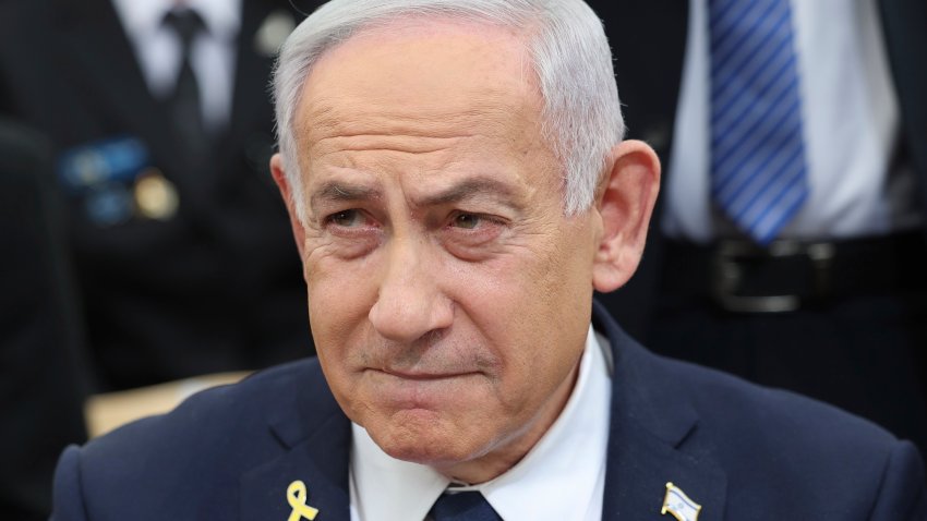 Israeli Prime Minister Benjamin Netanyahu attends a ceremony on the eve of Israel’s Remembrance Day for fallen soldiers at the Yad LaBanim Memorial in Jerusalem, on April 29, 2025.
