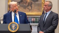 FILE – President Donald Trump, from left, speaks as Health and Human Services Secretary Robert F. Kennedy Jr.,  during an event in the Roosevelt Room at the White House, May 12, 2025, in Washington.