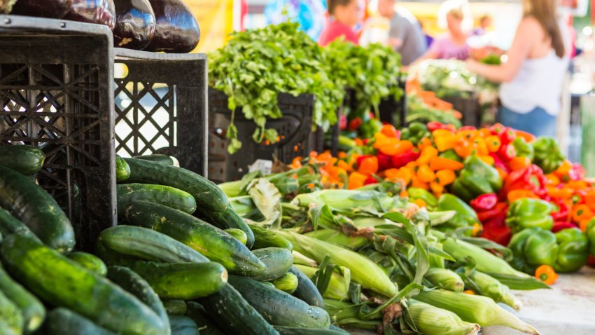 Local produce at the summer farmers market in the city.