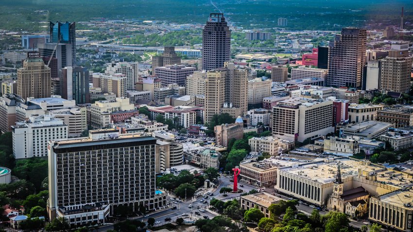 Aerial view of downtown San Antonio TX