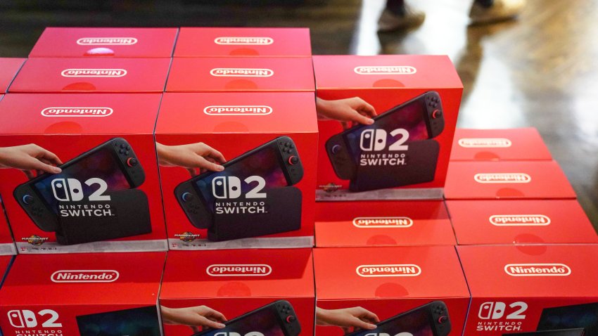 Nintendo Switch 2 game consoles at an electronics store in Valencia, Spain, early on June 5, 2025. Nintendo Co. fans stood in line for hours to be among the first to get ahold of the Switch 2 and take part in one of the biggest gadget debuts in years. Photographer: Michael Robinson Chvez/Bloomberg via Getty Images