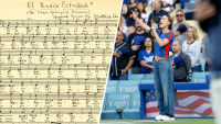 Nezza performs "El Pendón Estrellado" Sunday June 16, 2025 at Dodger Stadium.