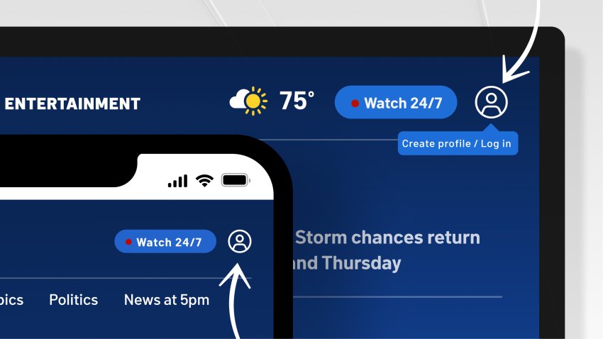 Screenshots of a laptop and phone show where to find the new profile icon
