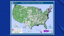 FEMA map shows IPAWS adoption nationwide by county.