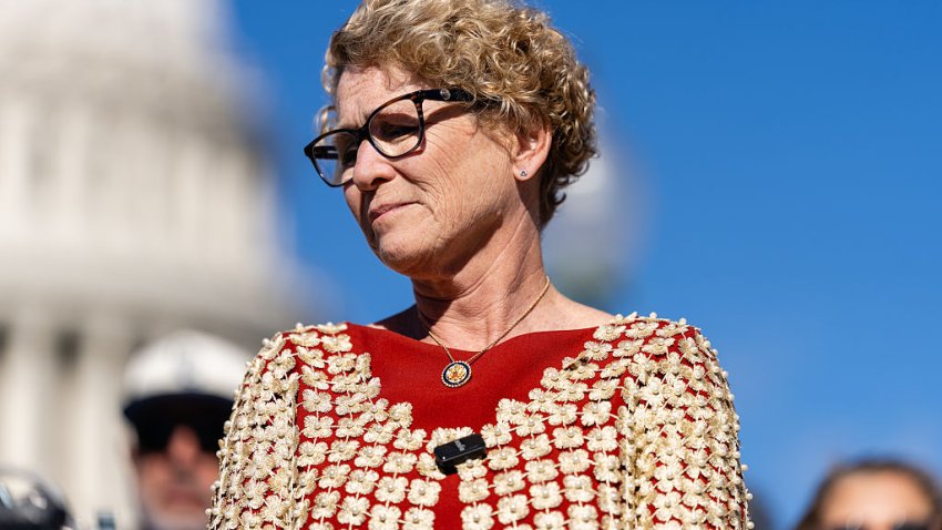 WASHINGTON, DC – NOVEMBER 6: Representative Chrissy Houlahan (D-PA) listens during a news conference with Congressional Democrats outside of the U.S. Capitol on November 6, 2025 in Washington, DC. The news conference focused on the lasting effects of the government shutdown on health care costs and Supplemental Nutrition Assistance Program benefits. (Photo by Eric Lee/Getty Images)