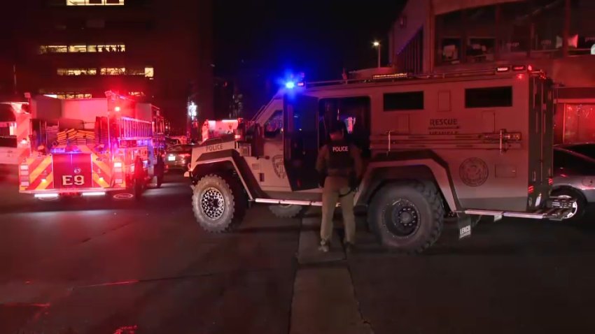 A large law enforcement presence at Brown University in Providence, Rhode Island.