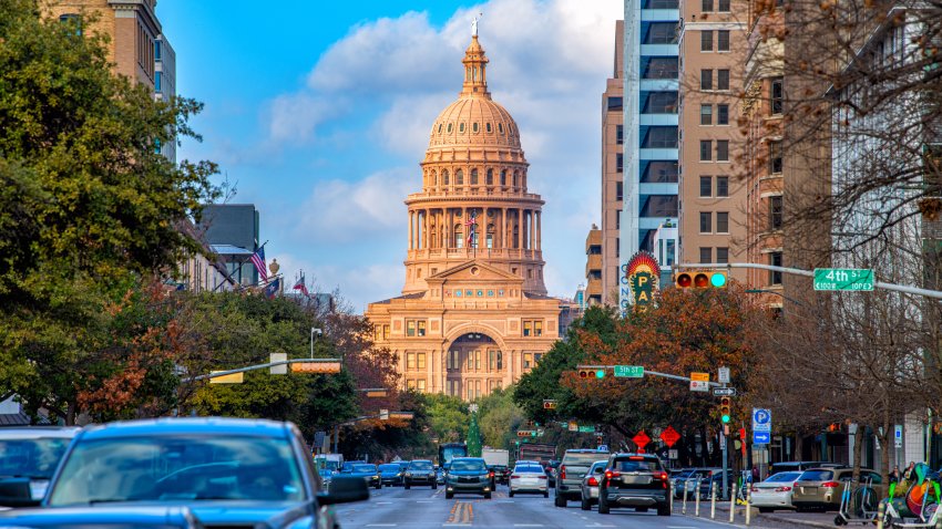 The Texas State Capitol Building shot from Congress Street on a warm January afternoon.