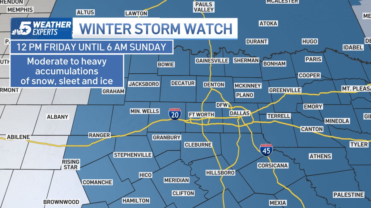 An arctic air mass pushes toward North Texas with freezing rain and snow potential.