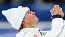 Silver medalist Mac Forehand of the United States reacts during the medal ceremony for the men's big air final.