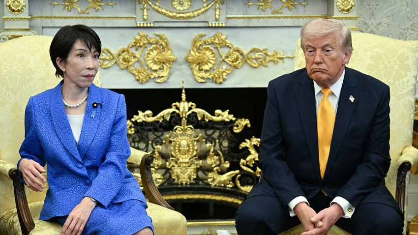 President Donald Trump meets with Japan's Prime Minister Sanae Takaichi in the Oval Office of the White House in Washington on March 19, 2026.