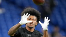 Feb 28, 2026; Indianapolis, IN, USA; Texas A&M wideout KC Concepcion (WO16) during the NFL Scouting Combine at Lucas Oil Stadium. Mandatory Credit: Kirby Lee-Imagn Images