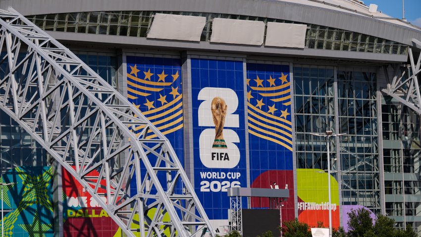 AT&T Stadium, where upcoming World Cup soccer matches are scheduled to be played in Arlington, Texas.