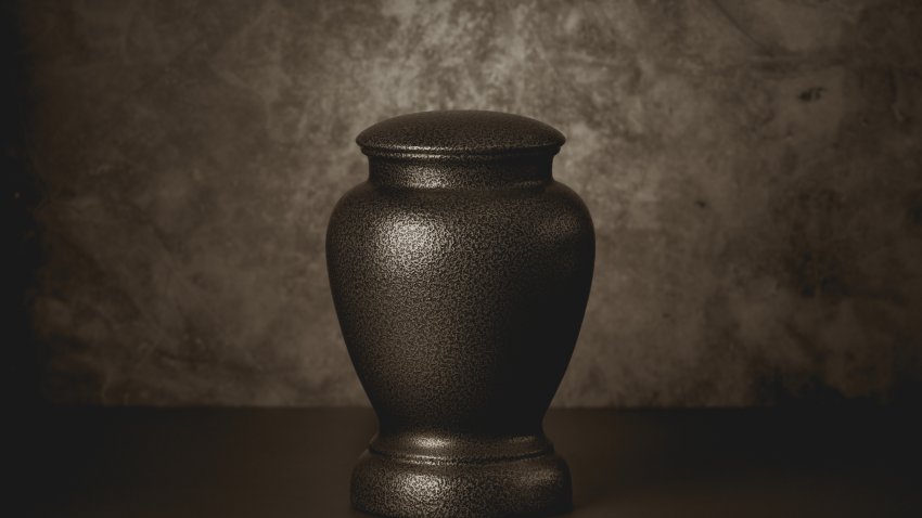 Cremation urn with sepia toning
