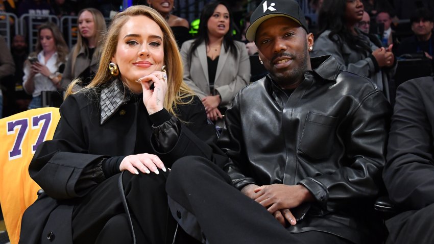 Adele and Rich Paul attend a basketball game between the Los Angeles Lakers and the Utah Jazz at Crypto.com Arena on February 10, 2025 in Los Angeles, California. (Photo by Allen Berezovsky/Getty Images)