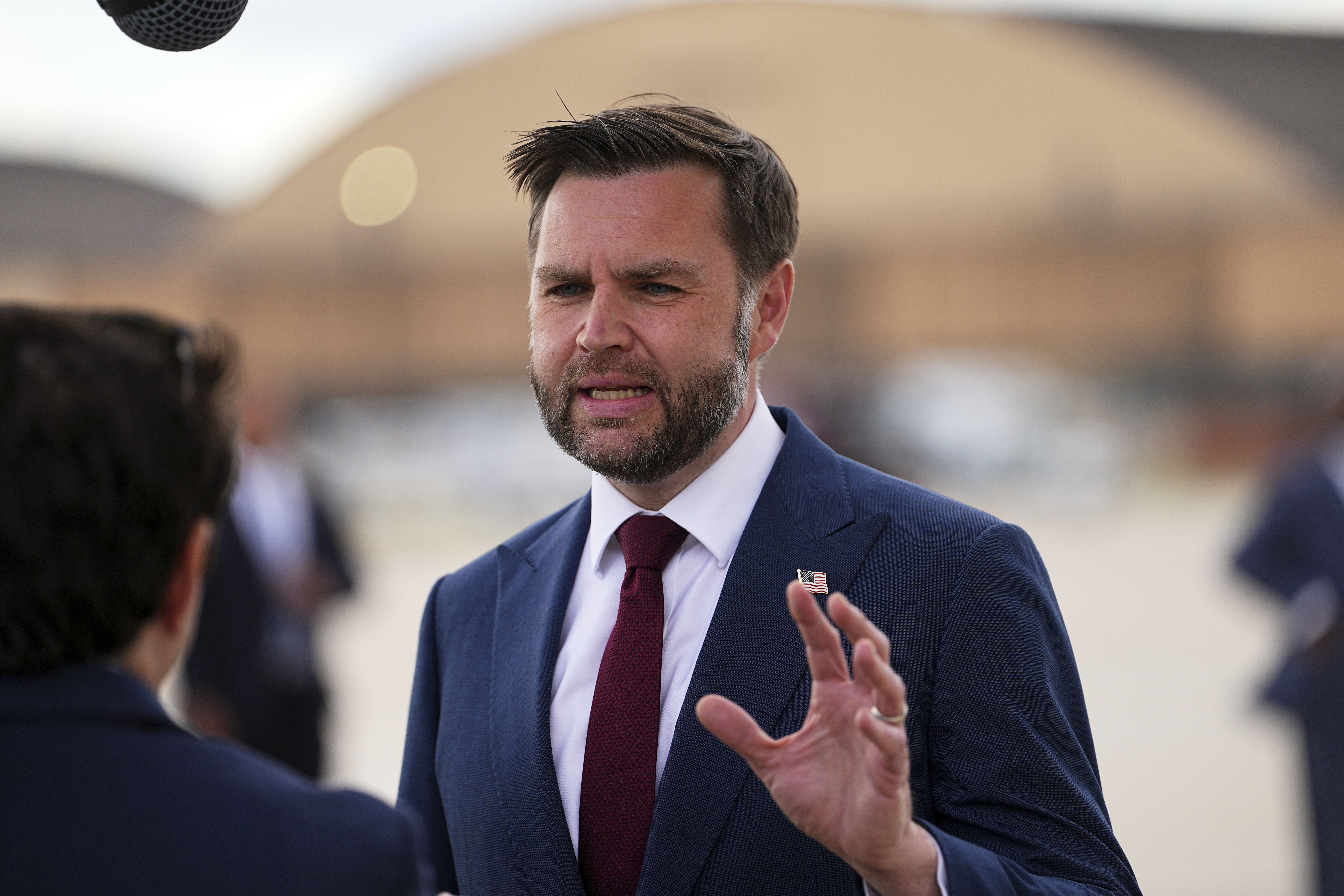 U.S. Vice President JD Vance speaks with reporters on May 28, 2026 at Joint Base Andrews, Maryland. Vance is returning from Colorado Springs where he attended the United States Air Force Academy Graduation Ceremony.