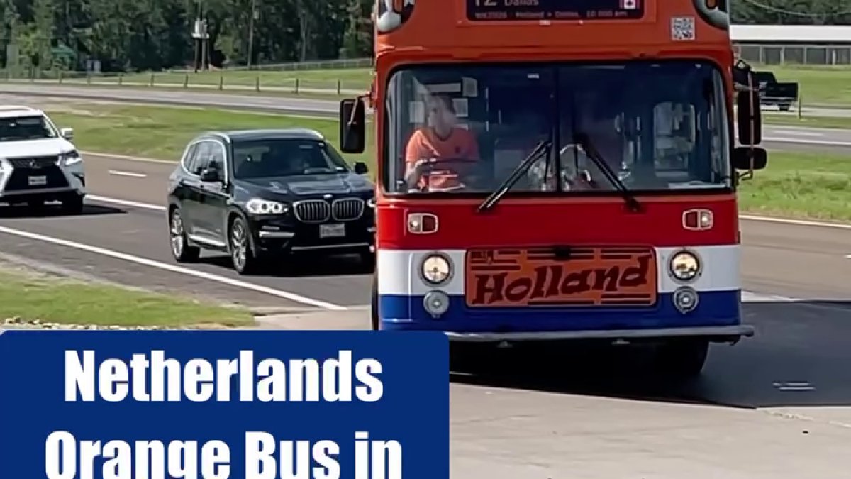 Netherland Orange Bus arrives in Madisonville, TX