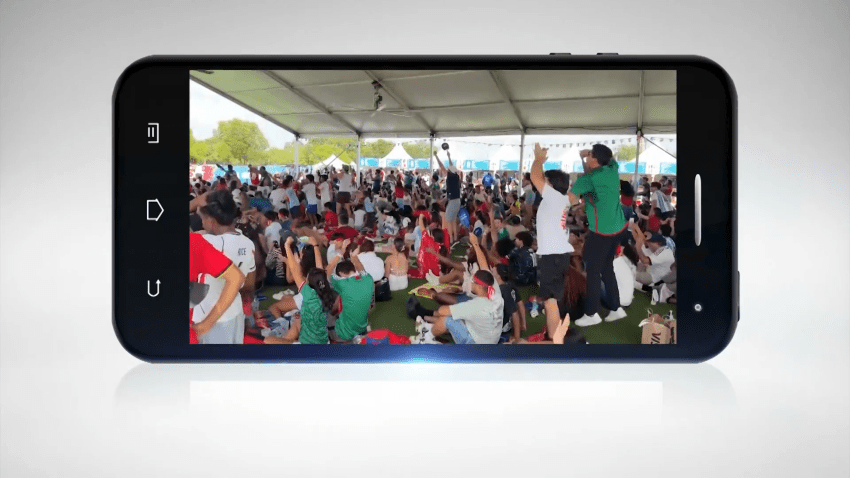 Image of people celebrating at a World Cup watch party.