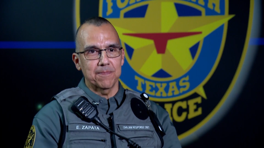 Image of Edward Zapata, a 30-year Marine Corps veteran and Fort Worth Police Department civilian response specialist is back in uniform 12 weeks after he was shot in the eye while helping a woman file a police report.