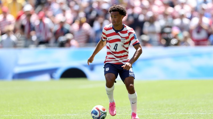 Tyler Adams #4 of the United States controls the ball vs. Australia.
