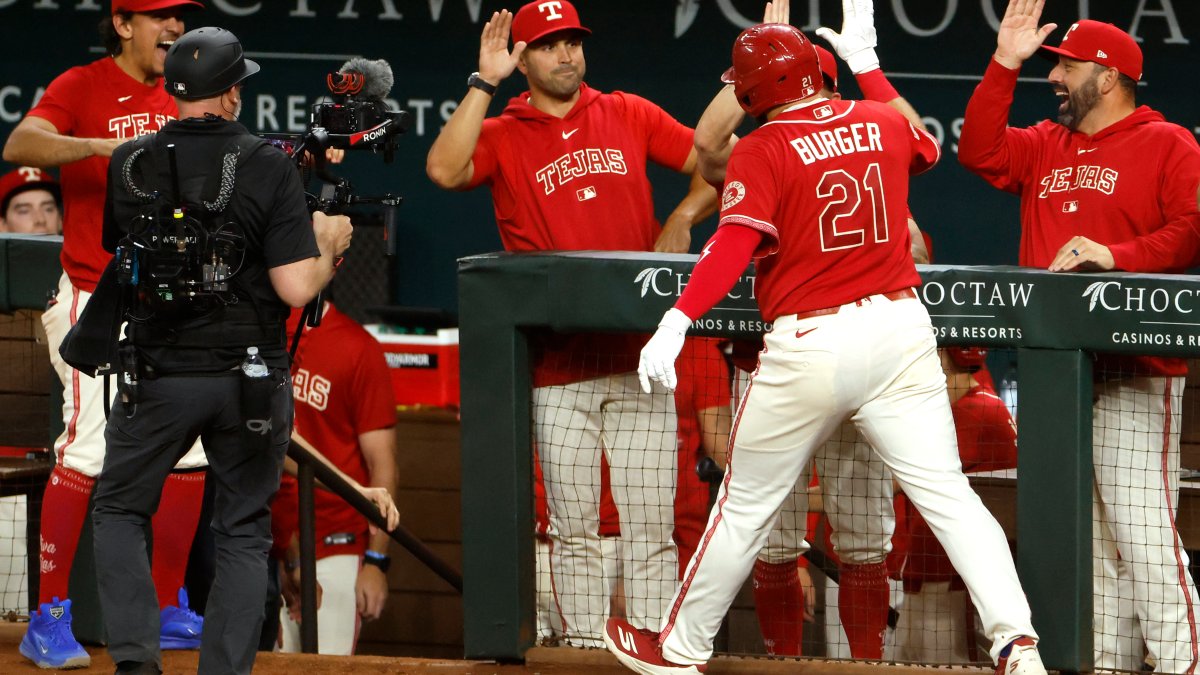 Rangers break late tie with Langford and Burger home runs