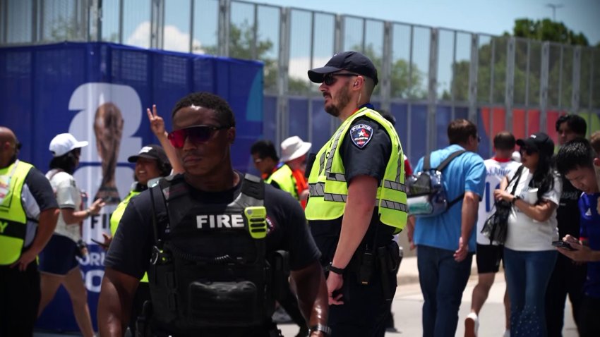 Police outside Dallas Stadium in Arlington ahead of a World Cup match.