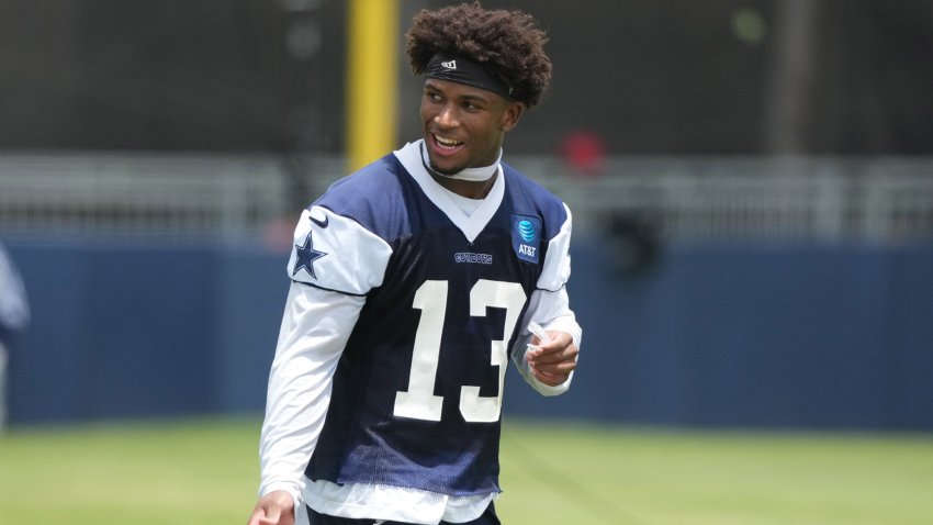 Jul 29, 2026; Oxnard, CA, USA; Dallas Cowboys safety Caleb Downs (13) at training camp at River Ridge Playing Fields.