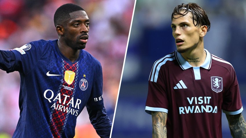 Split image of Dembele and Garnacho.