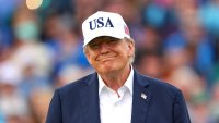 U.S. President Donald Trump smiles after the trophy presentation of the Irish Open at the Trump International Golf Links course in Doonbeg, Ireland, Sunday, Sept. 13, 2026.