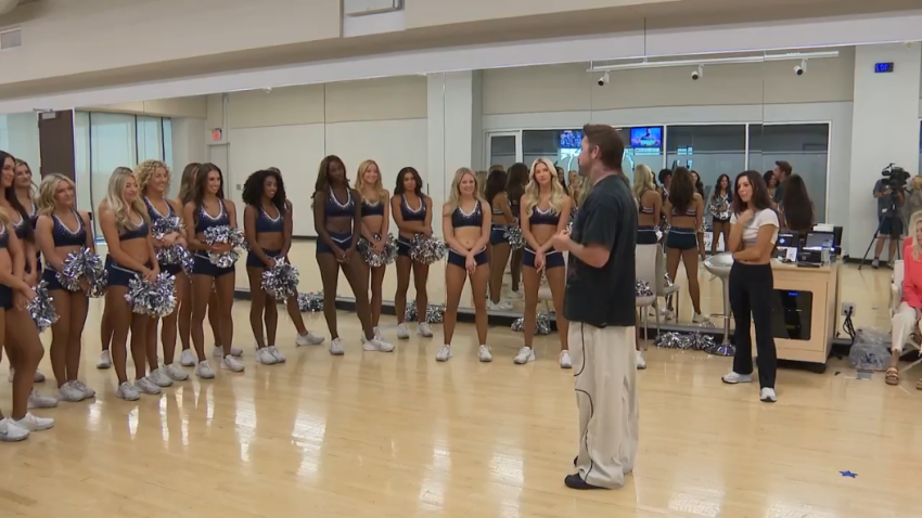 Blake McGrath teaches the Dallas Cowboys Cheerleaders a new routine