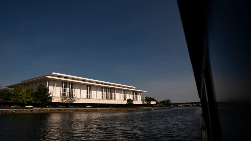 The John F. Kennedy Center for the Performing Arts, as seen from the Potomac River, on Tuesday, June 30, 2026 in Washington, DC. (Photo by Al Drago for The Washington Post via Getty Images)